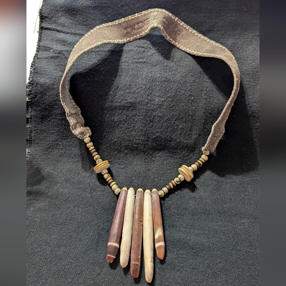 Twine And Twig Natural Sea Urchin Spine Beaded Leather Strap Statement Necklace